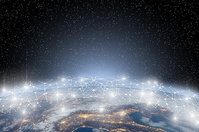 World and space with glowing points on top